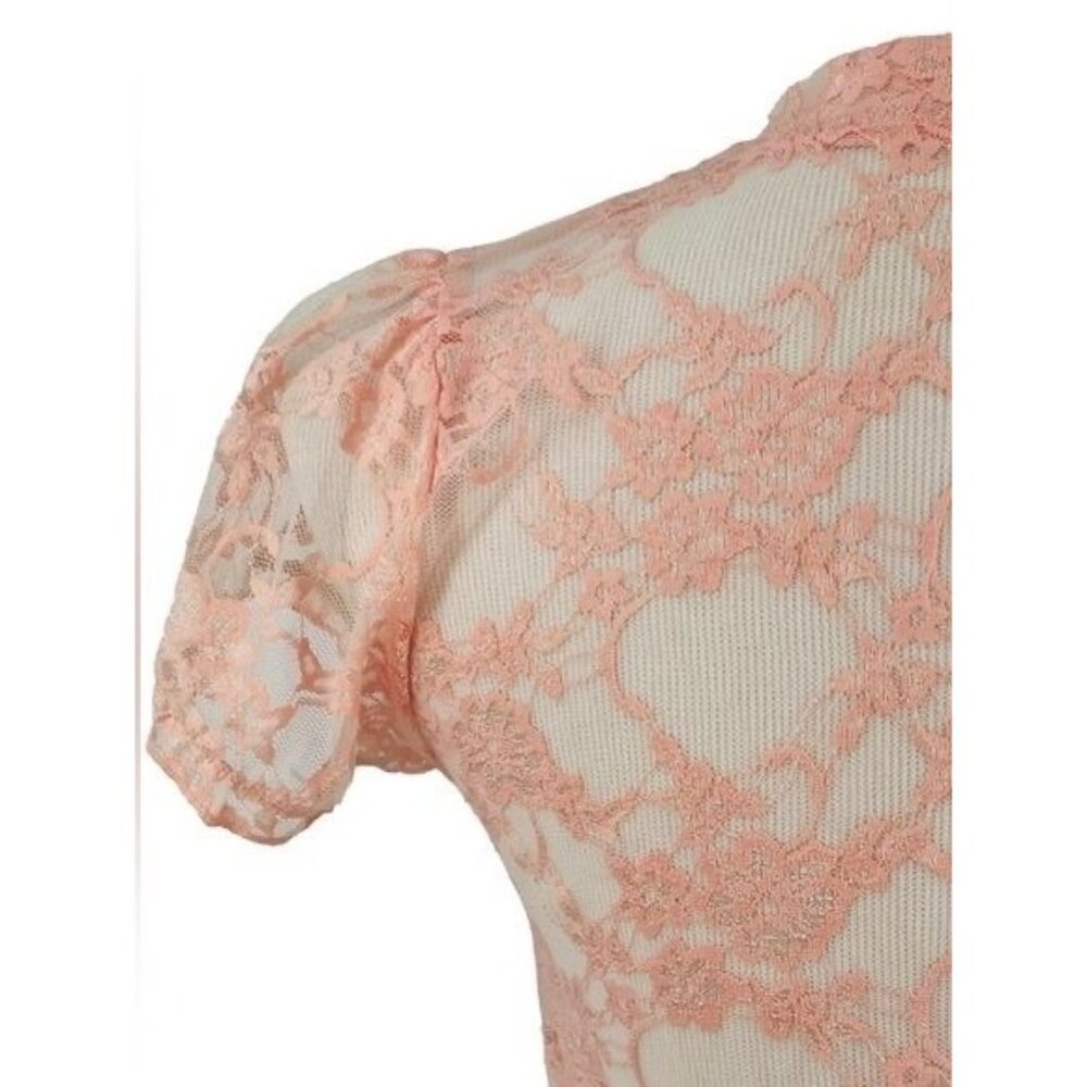 VTG Peach Sheer Lace Top | Coquette Boho Indie Sleaze Fairycore Balletcore Siren - Picture 9 of 13